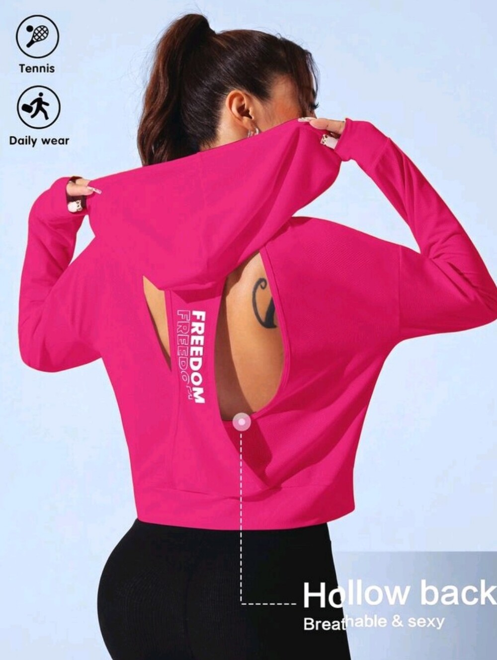 Activewear Women's Pink Hollow-Back Hoodie Top